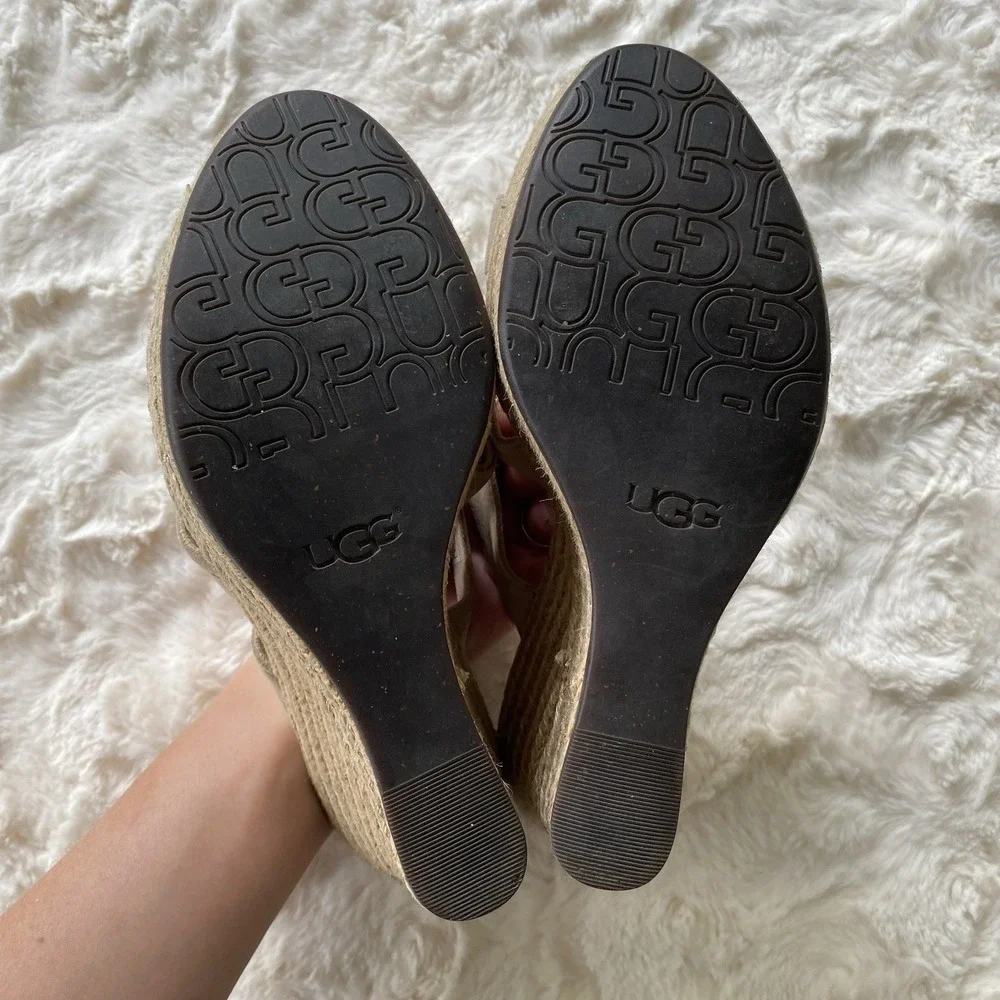 UGG Tawnie Leather Platform Espadrilles Slip On Wedge Sandals Size 8 Nautical